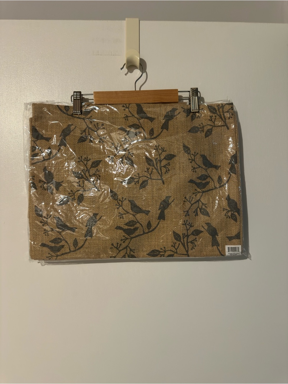 Bird-Print Natural Tote Bag with Black Motif